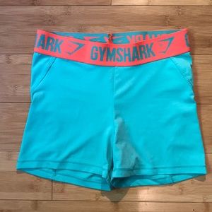 Teal/mint and coral Gymshark spandex shorts